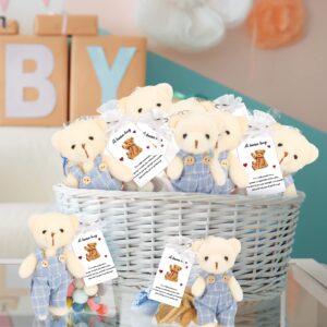 20 Sets Miniature Bear with Clothes Stuffed Plush Bear Decorations, 4.7 Inch Bears Baby Shower Doll Favors Bear Hug Gift Card White Organza Bags for Guest Baby Shower Souvenirs Birthday Party (Blue)