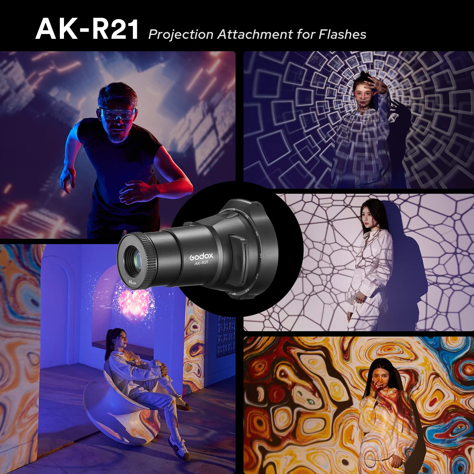 Godox AK-R21 Projection Attachment for Round and Fresnel Head Flash, Like Godox AD200 Pro/AD200, AD100Pro, Godox V1, Godox V1Pro, V860II, V860III, TT685II, V850II, V850III Flash