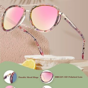 BIRCEN Polarized Sunglasses for Women UV - Protection Womens Retro Mirrored Pink Aviator Shades with Acetate Frame BC2001