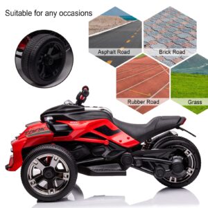 POSTACK Kids ATV, 24V Battery Powered Electric Car 3 Wheeler, Ride on Motorcycle for Kids with Rubber Plastic Polymerized EVA Tire, LED Lights, Music, Gift for Toddlers Boys Girls, Red