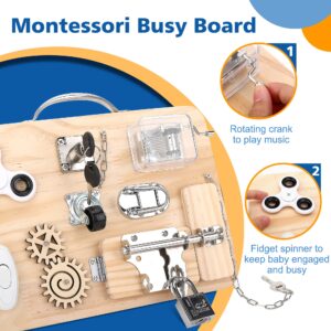 Pithfor Wooden Montessori Toys Busy Board for 1 2 3 4 Year Old, Baby Toddler Sensory Toys, for Fine Motor Skills, for Autism ADHD