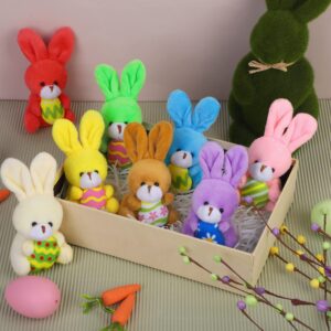 Fovths 16 Pack 4.7 Inch Easter Bunnies Plush Toys Set Easter Stuffed Rabbit Keychain Toys with Easter Egg Easter Party Favors