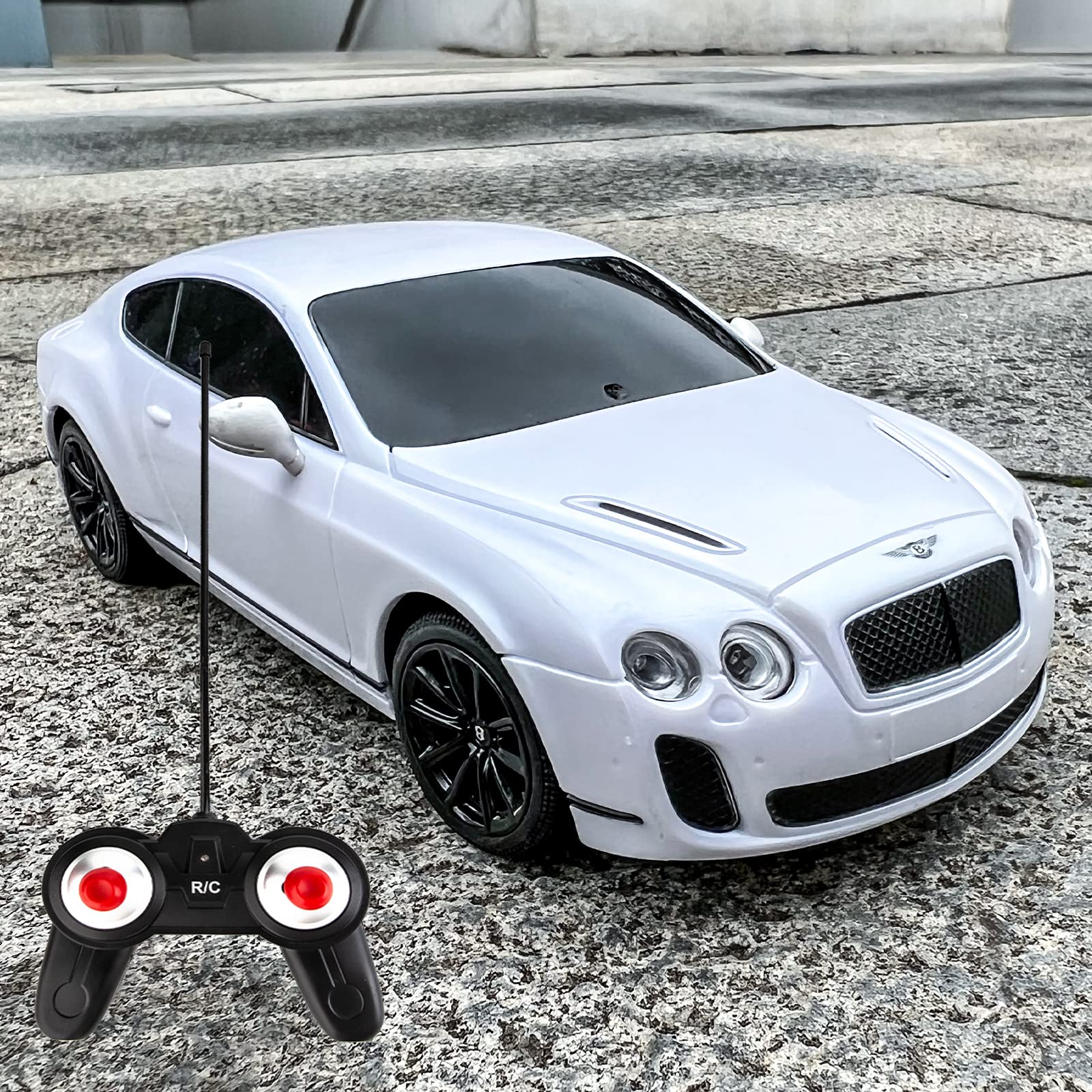 WAKAKAC Remote Control Car, Compatible with 1/24 Scale Bentley RC Vehicle Cars Toys Gifts for Kids High Speed with Headlights White Car