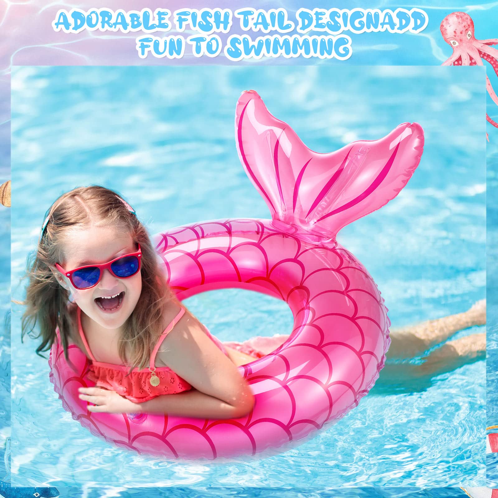 Neer 4 Pcs Mermaid Pool Float Inflatable Swimming Ring Mermaid Tail Shaped Pool Swimming Float Float Tube Ring Children Swim Rings for Kids Infants Beach Water Activities, Green, Pink