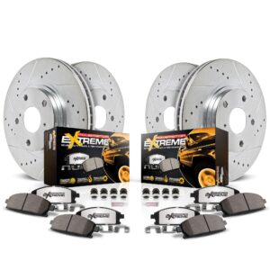 power stop front and rear k8794-36 carbon-fiber ceramic brake pad with drilled and slotted rotor kit z36 truck and tow for buick enclave, chevy blazer, chevy traverse, gmc acadia [model specific]