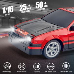 YUAN PLAN 1/16 RC Drift Car RC Cars, 2.4GHz 4WD High Speed RC Drifting Cars Remote Control Car for Drift and Race RC Hobby RC Cars Sport Racing Car with LED Lights Racing Sport Toy Cars for Kids