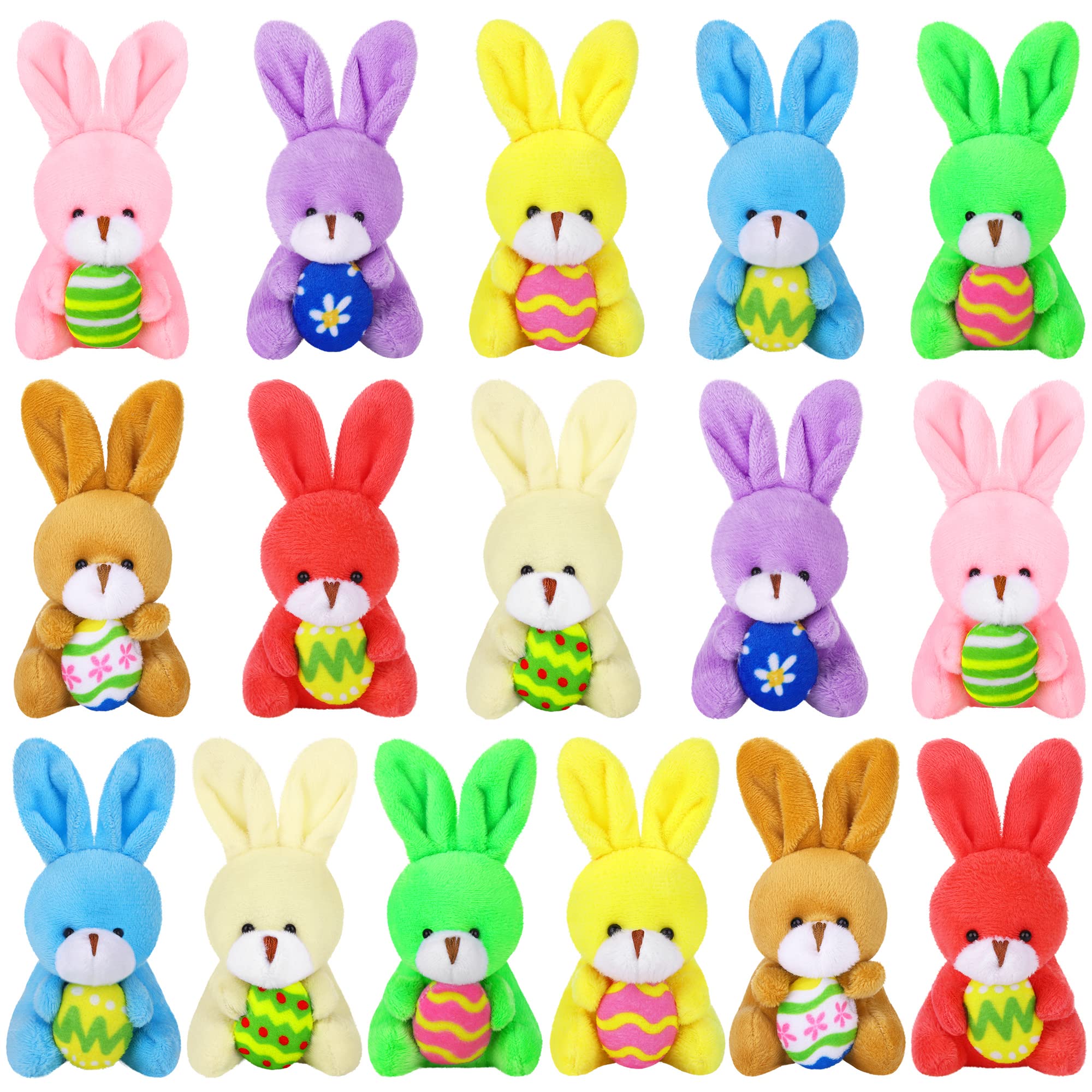 Fovths 16 Pack 4.7 Inch Easter Bunnies Plush Toys Set Easter Stuffed Rabbit Keychain Toys with Easter Egg Easter Party Favors