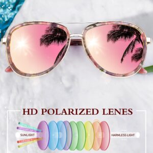 BIRCEN Polarized Sunglasses for Women UV - Protection Womens Retro Mirrored Pink Aviator Shades with Acetate Frame BC2001