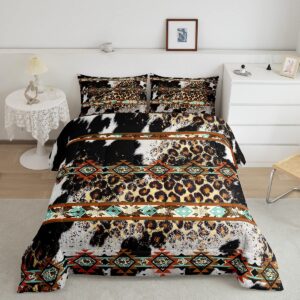 erosebridal cheetah print comforter set western bedding sets full,exotic aztec quilt black and white cowhide cow print duvet insert,farm animals bull skin room decor cowboys gifts for women