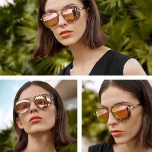 BIRCEN Polarized Sunglasses for Women UV - Protection Womens Retro Mirrored Pink Aviator Shades with Acetate Frame BC2001