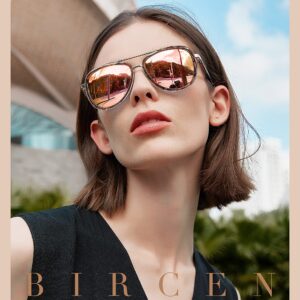 BIRCEN Polarized Sunglasses for Women UV - Protection Womens Retro Mirrored Pink Aviator Shades with Acetate Frame BC2001