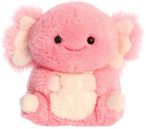 aurora® round rolly pet™ ari axolotl™ stuffed animal - adorable companions - on-the-go fun - pink 5 inches