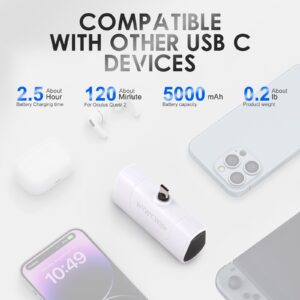 WYWY.Wide Battery Pack Compatible with Oculus/Meta Quest 3 Quest 2 and Quest, 5000mAh Lightweight Power Bank, 15W Fast Charging Extended Battery for Extra 2+ Hours of Gaming Time