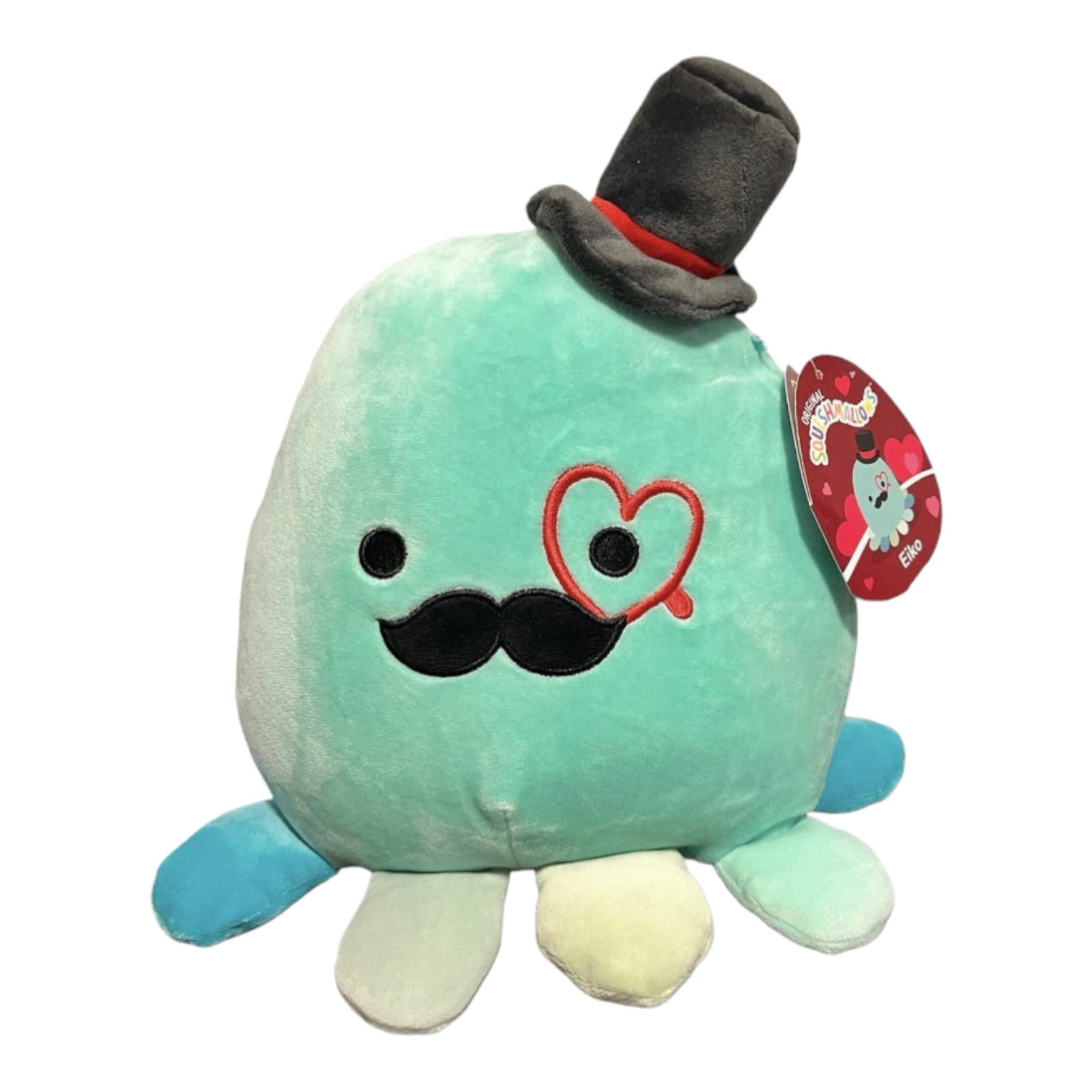 Squishmallows Official Kellytoy Valentines Squad Collectible Squishy Soft Plush Toy Animal (Eiko The Octopus (with Top Hat and Mustache), 8 Inch)