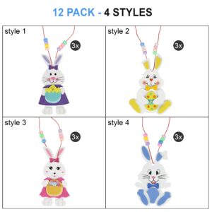 Easter Crafts for Kids 12 Pack Easter Eggs Bunny Necklaces Easter Gifts for Kids Ages 4-8 8-12, DIY Easter Rabbits Foam Hanging Ornaments Necklaces Easter Party Favors Classroom School Activity