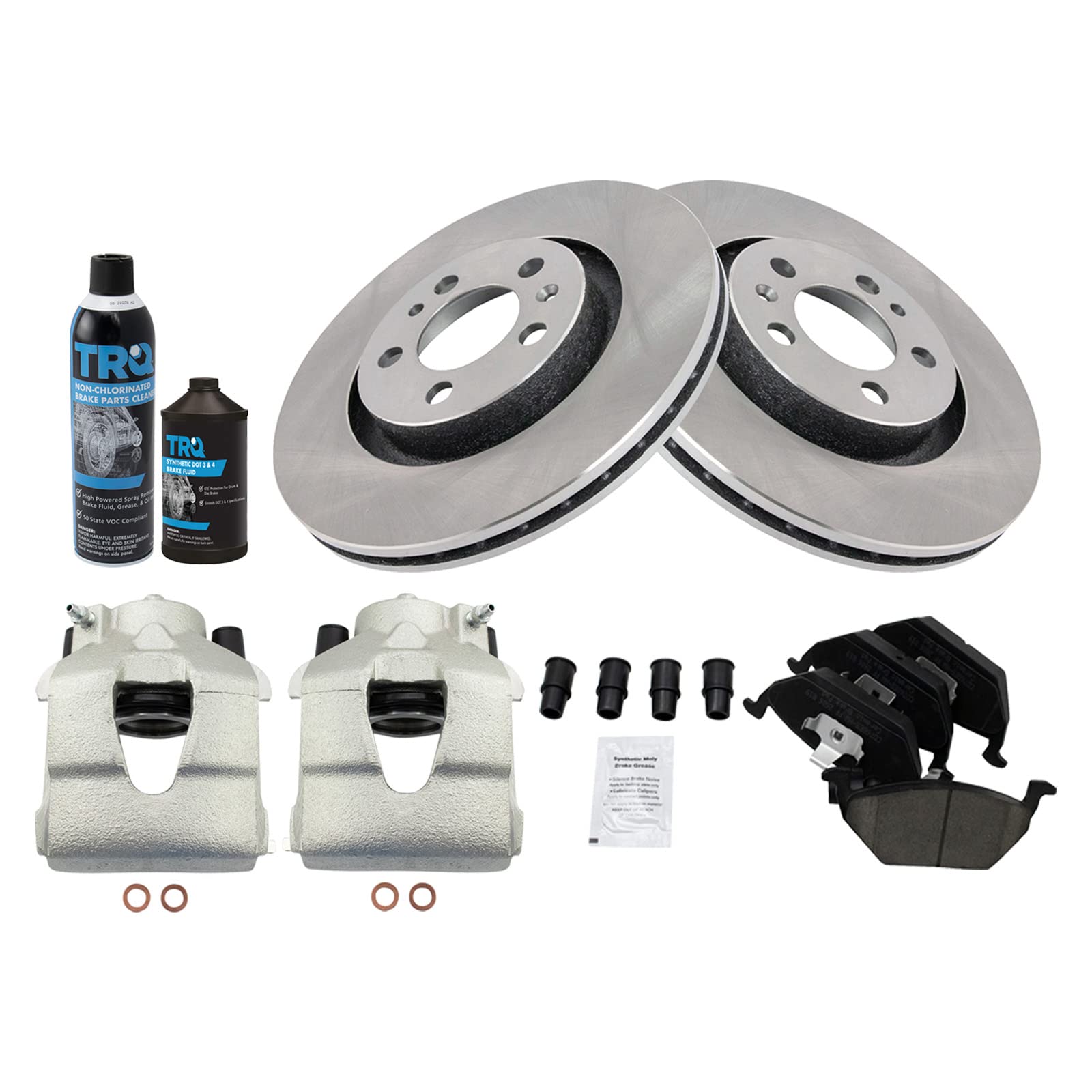 TRQ Brake Pad & Rotor Kit Brake Caliper Brake Chemical Kit Brake Pads Brake Rotor Ceramic Compatible with 1998-2010 Volkswagen Beetle 2000-2006 Golf 1999-2005 Jetta