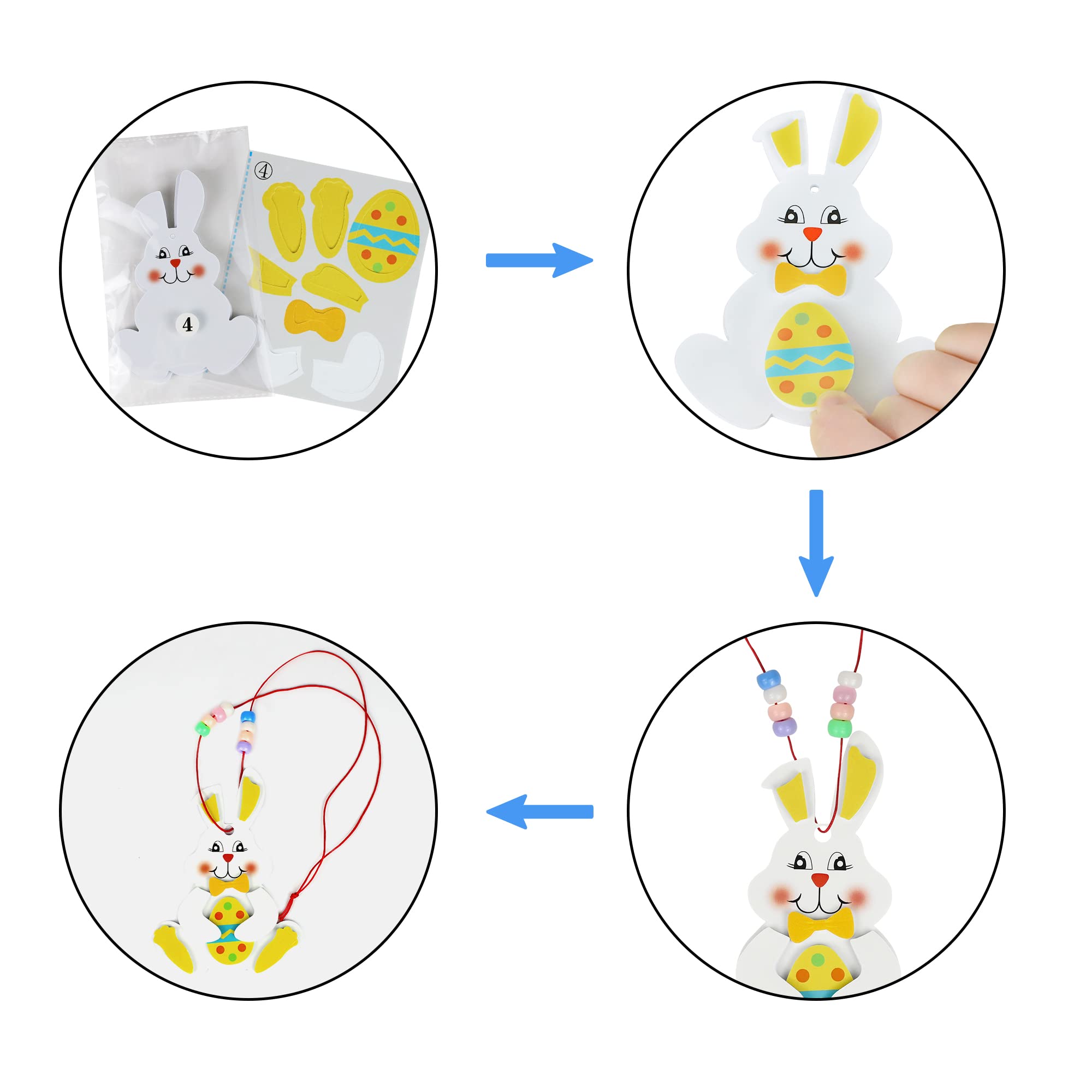 Easter Crafts for Kids 12 Pack Easter Eggs Bunny Necklaces Easter Gifts for Kids Ages 4-8 8-12, DIY Easter Rabbits Foam Hanging Ornaments Necklaces Easter Party Favors Classroom School Activity