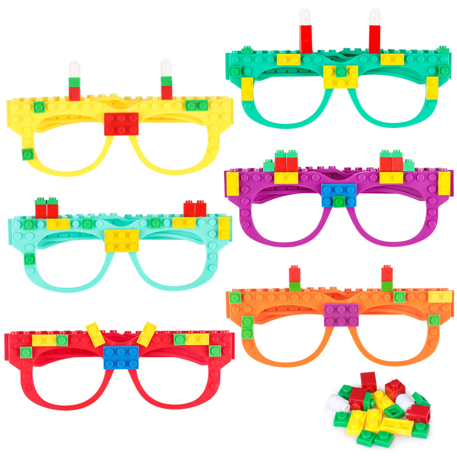 Fowecelt 12 Pcs DIY Building Bricks Glasses Building Blocks Games for Kids Birthday Party Favors Supplies, Boys Girls Carnival Party Games Decor