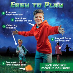 Cosmic Kick The Can: Glow in The Dark Outdoor Night Games for Kids | Ages 5+, 4-12 Players | Glow in The Dark Toys | Light Up Outdoor Toys for Kids 8-12 | Gifts for Boys 8-12+ | Sports & Outdoor Play