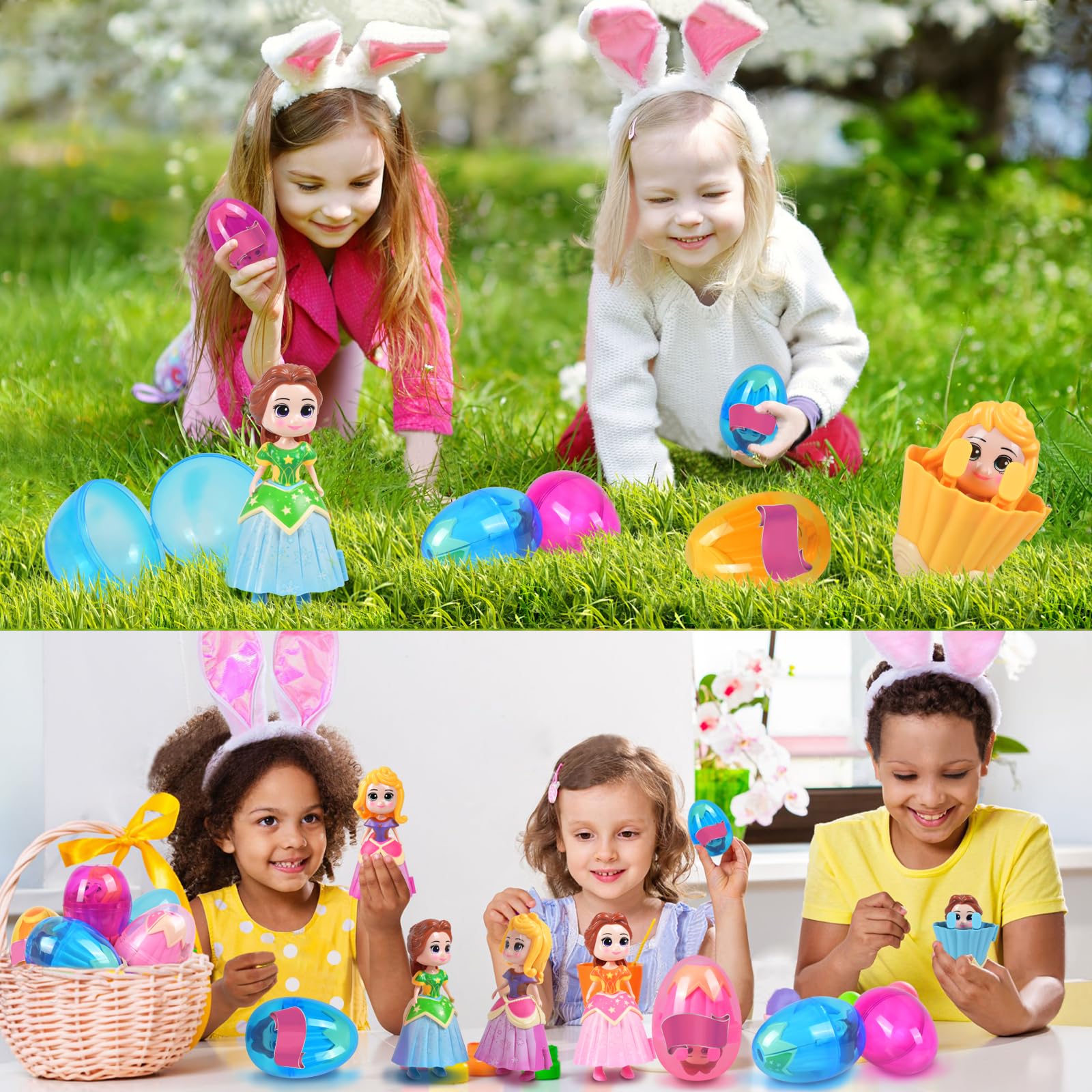 Touber 4 Pack Princess Deformation Prefilled Eggs for Toddler Boys Girls Kids Basket Stuffers Gifts - Easter Basket Filler Toys