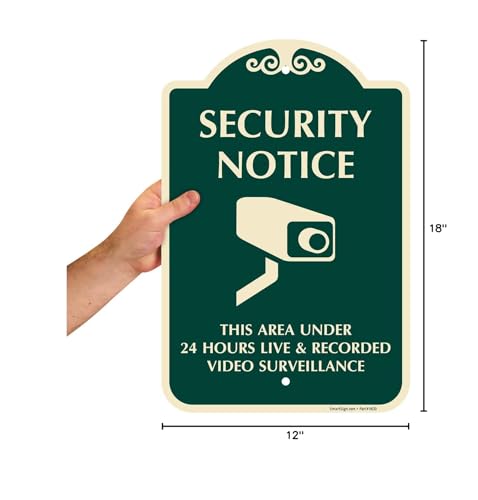 SmartSign Designer "Security Notice - Area Under 24 Hours Live And Recorded Video Surveillance" Sign, 12" x 18", 120 mil Aluminum Composite (ACM) with Overcoat, Green, Made in USA