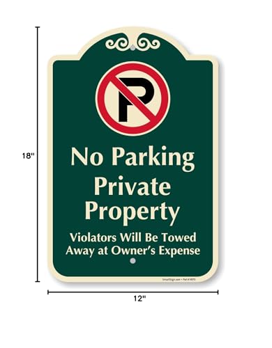 SmartSign Designer "No Parking - Private Property, Violators Will Be Towed Away" Sign, 12" x 18", 120 mil Aluminum Composite (ACM) with Overcoat, Engineer Grade Reflective, Red & Green, USA-Made