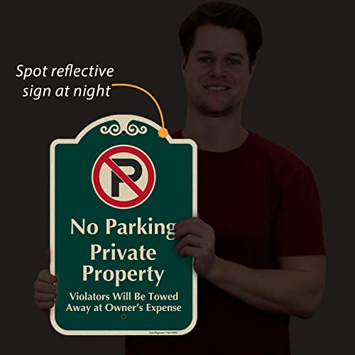 SmartSign Designer "No Parking - Private Property, Violators Will Be Towed Away" Sign, 12" x 18", 120 mil Aluminum Composite (ACM) with Overcoat, Engineer Grade Reflective, Red & Green, USA-Made