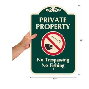 SmartSign Designer "Private Property - No Trespassing, Fishing" Sign, 12" x 18", 120 mil Aluminum Composite (ACM) with Overcoat, Red & Green, Made in USA