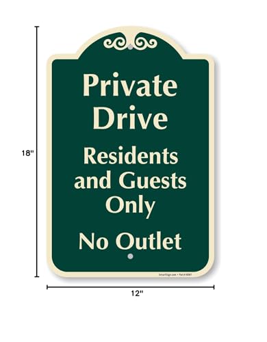 SmartSign Designer "Private Drive - Residents And Guests Only, No Outlet" Sign, 12" x 18", 120 mil Aluminum Composite (ACM) with Overcoat, Engineer Grade Reflective, Green, Made in USA