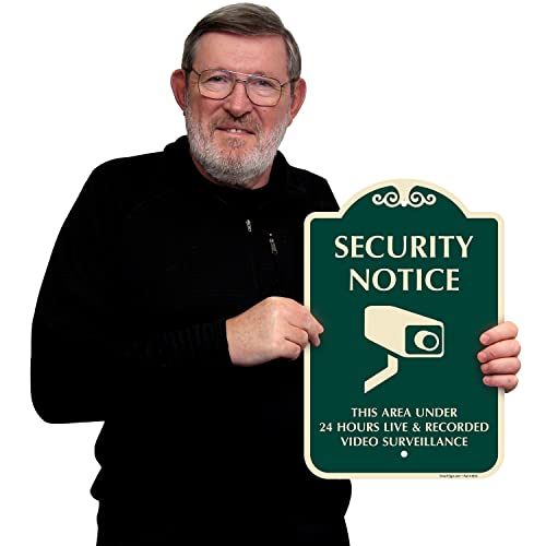 SmartSign Designer "Security Notice - Area Under 24 Hours Live And Recorded Video Surveillance" Sign, 12" x 18", 120 mil Aluminum Composite (ACM) with Overcoat, Green, Made in USA