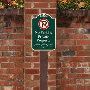 SmartSign Designer "No Parking - Private Property, Violators Will Be Towed Away" Sign, 12" x 18", 120 mil Aluminum Composite (ACM) with Overcoat, Engineer Grade Reflective, Red & Green, USA-Made