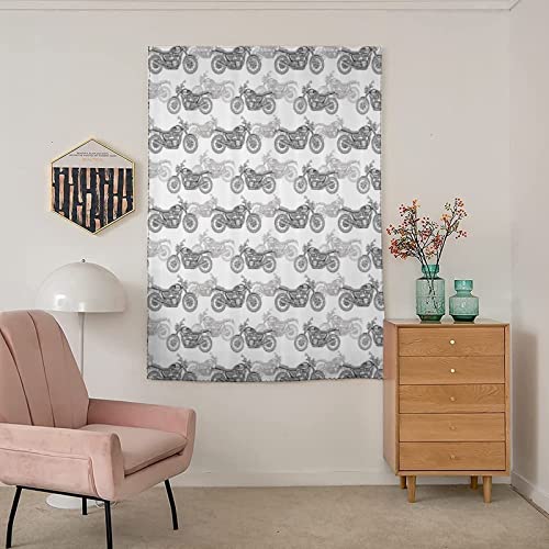 XISUNYA Anywhere Portable Blackout Curtain, Motorcycle Door Window Curtains, Realistic Grayscale Classic Motorcycle Print Bedroom Blackout Curtains,35W x54L Inches, for Nursery,Children Kids Bedroom