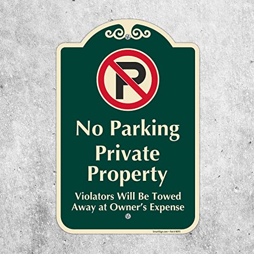 SmartSign Designer "No Parking - Private Property, Violators Will Be Towed Away" Sign, 12" x 18", 120 mil Aluminum Composite (ACM) with Overcoat, Engineer Grade Reflective, Red & Green, USA-Made