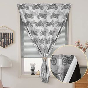 XISUNYA Anywhere Portable Blackout Curtain, Motorcycle Door Window Curtains, Realistic Grayscale Classic Motorcycle Print Bedroom Blackout Curtains,35W x54L Inches, for Nursery,Children Kids Bedroom