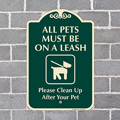 SmartSign Designer "All Pets Must Be On A Leash - Clean Up After Your Pet" Sign, 12" x 18", 120 mil Aluminum Composite (ACM) with Overcoat, Green, Made in USA