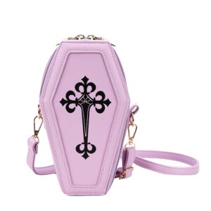 kuang! women's gothic pu leather shoulder bag coffin shaped handbag purses square box crossbody bag for halloween party