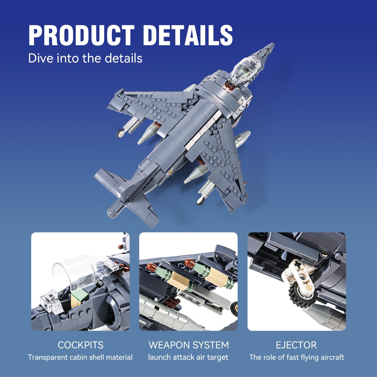 DAHONPA AV-8 Fighting Military Army Airplane Building Bricks Set, 807Pieces Air-Force Build Blocks Toy, Gift for Kid and Adult.