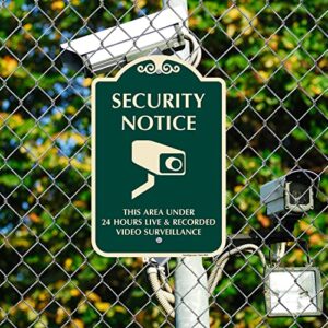 SmartSign Designer "Security Notice - Area Under 24 Hours Live And Recorded Video Surveillance" Sign, 12" x 18", 120 mil Aluminum Composite (ACM) with Overcoat, Green, Made in USA