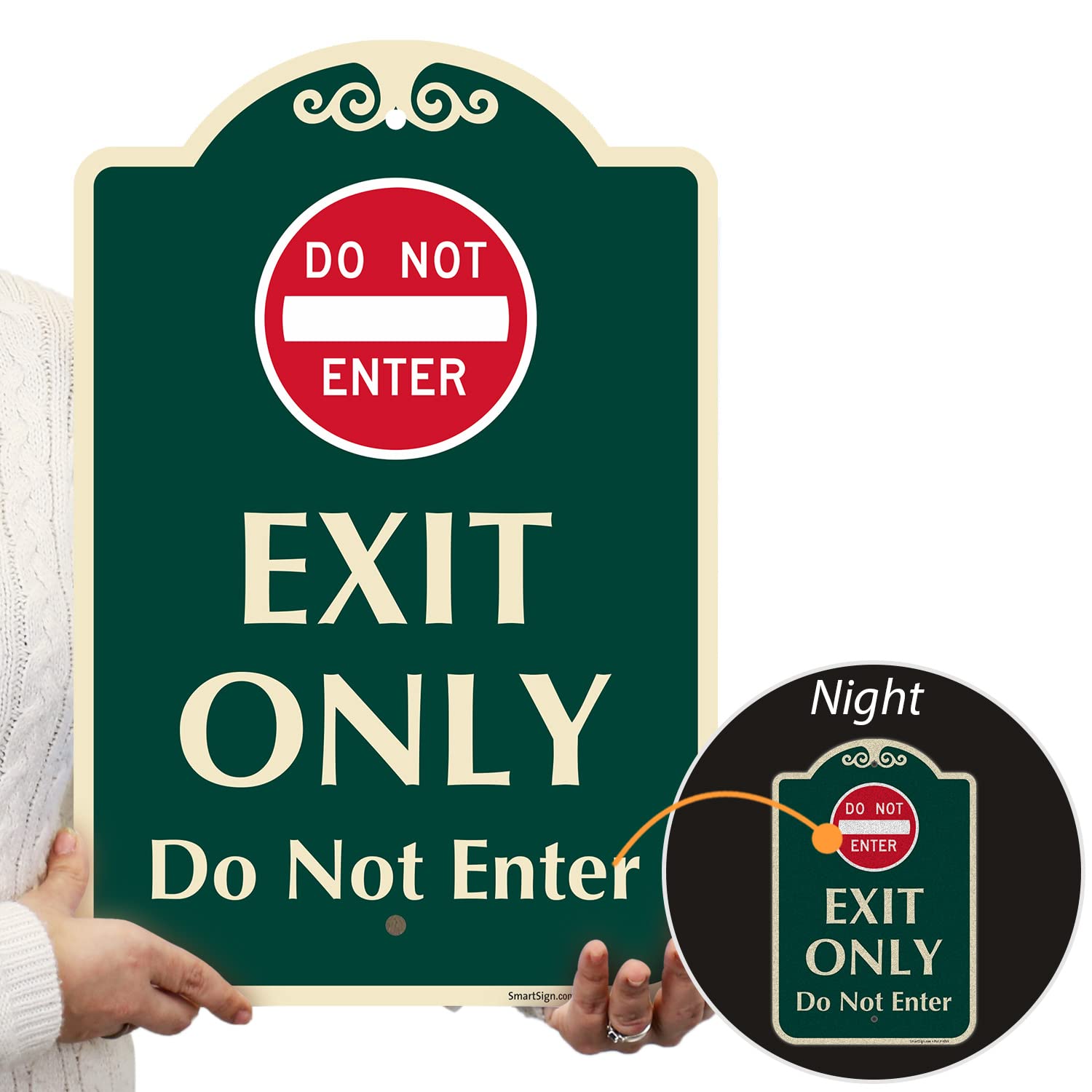 SmartSign Designer "Exit Only - Do Not Enter" Sign, 12" x 18", 120 mil Aluminum Composite (ACM) with Overcoat, Engineer Grade Reflective, Red & Green, Made in USA