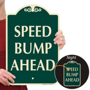 SmartSign Designer "Speed Bump Ahead" Sign, 12" x 18", 120 mil Aluminum Composite (ACM) with Overcoat, Engineer Grade Reflective, Green, Made in USA