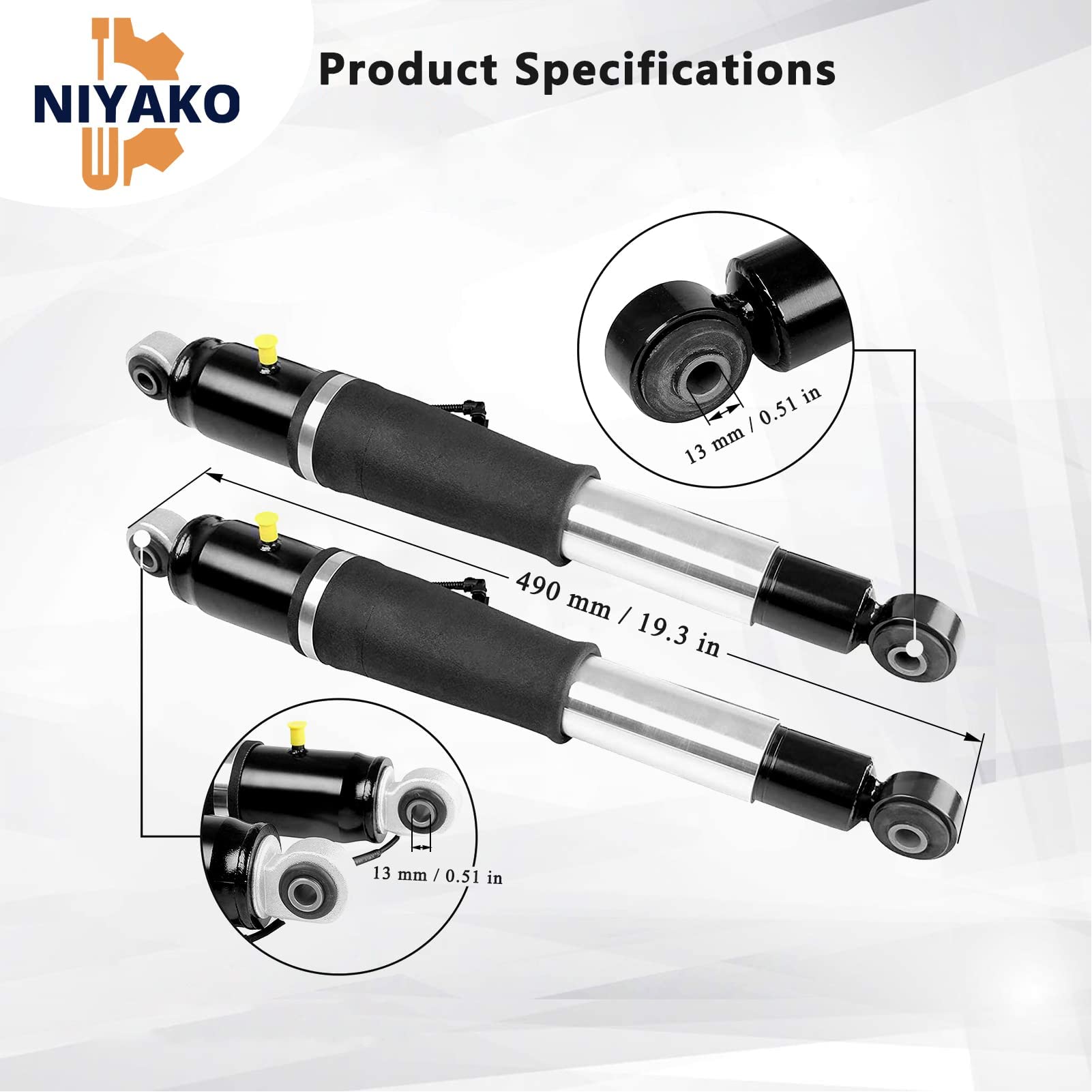 Niyako Rear Air Shock Absorbers Replacement# 𝟓𝟖𝟎-𝟏𝟏𝟎𝟔 𝟖𝟒𝟏𝟕𝟔𝟔𝟕𝟓 𝟐𝟑𝟏𝟓𝟏𝟏𝟐𝟐 𝟐𝟑𝟐𝟔𝟕𝟎𝟎𝟕 𝟐𝟑𝟐𝟗𝟎𝟔𝟔𝟏 Fit 2015-2021 Chevy Tahoe Suburban Cadillac Escalade ESV GMC Yukon XL