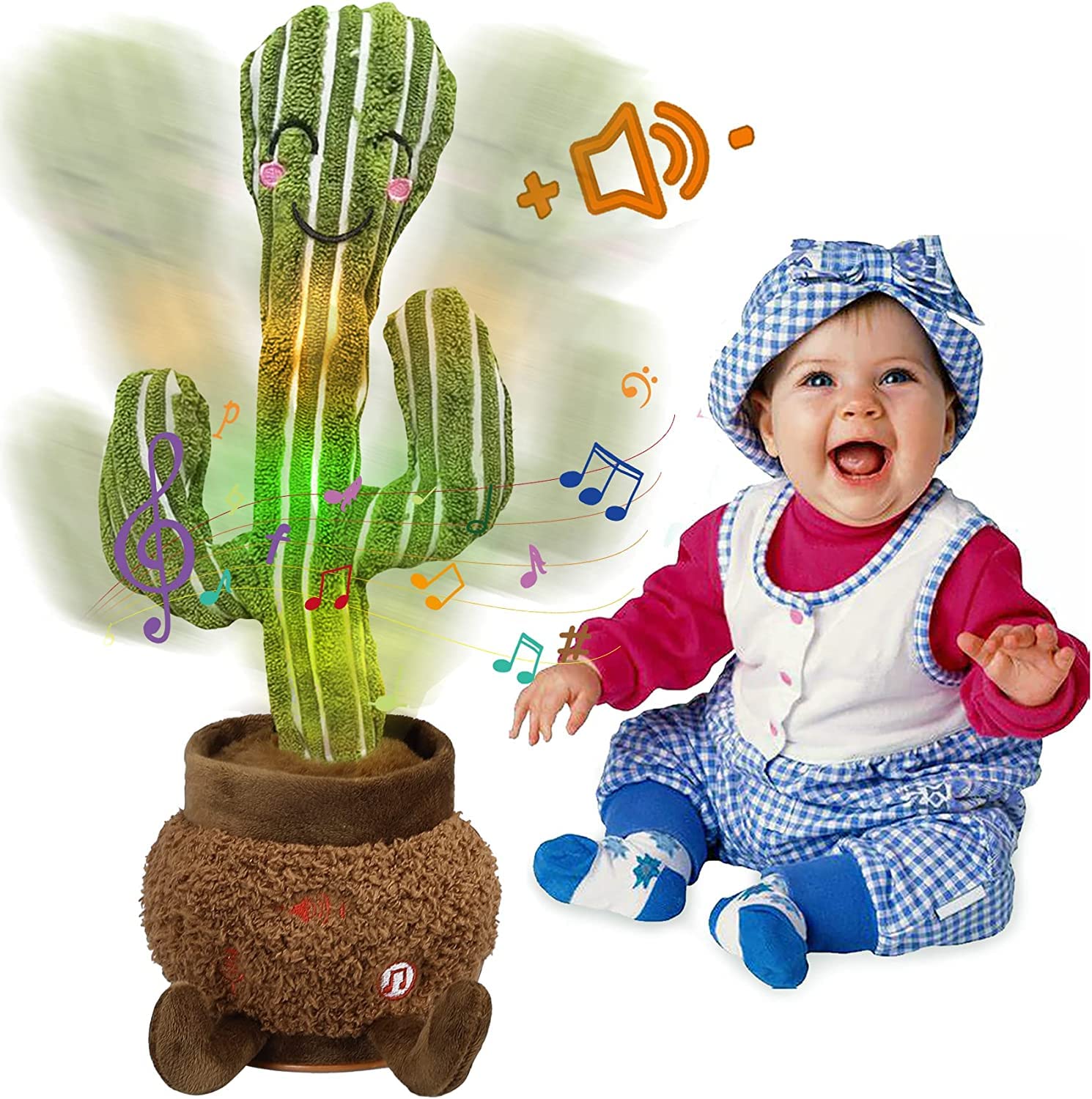 MIAODAM Dancing Cactus Baby Toy Volume Adjustable Talking Cactus Toy, Repeating What You Say Baby Toys, Dancing Cactus Mimicking Toy with 120 English Song and LED Lighting for Baby Toys 6 to 12 Months