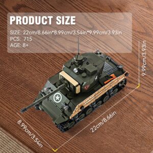 DAHONPA Sherman M4A3 Main Battle Tank Army Building Block(715 PCS),WW2 Military Historical Collection Model with 3 Soldier Figures,Toys Gifts for Kid and Adult.