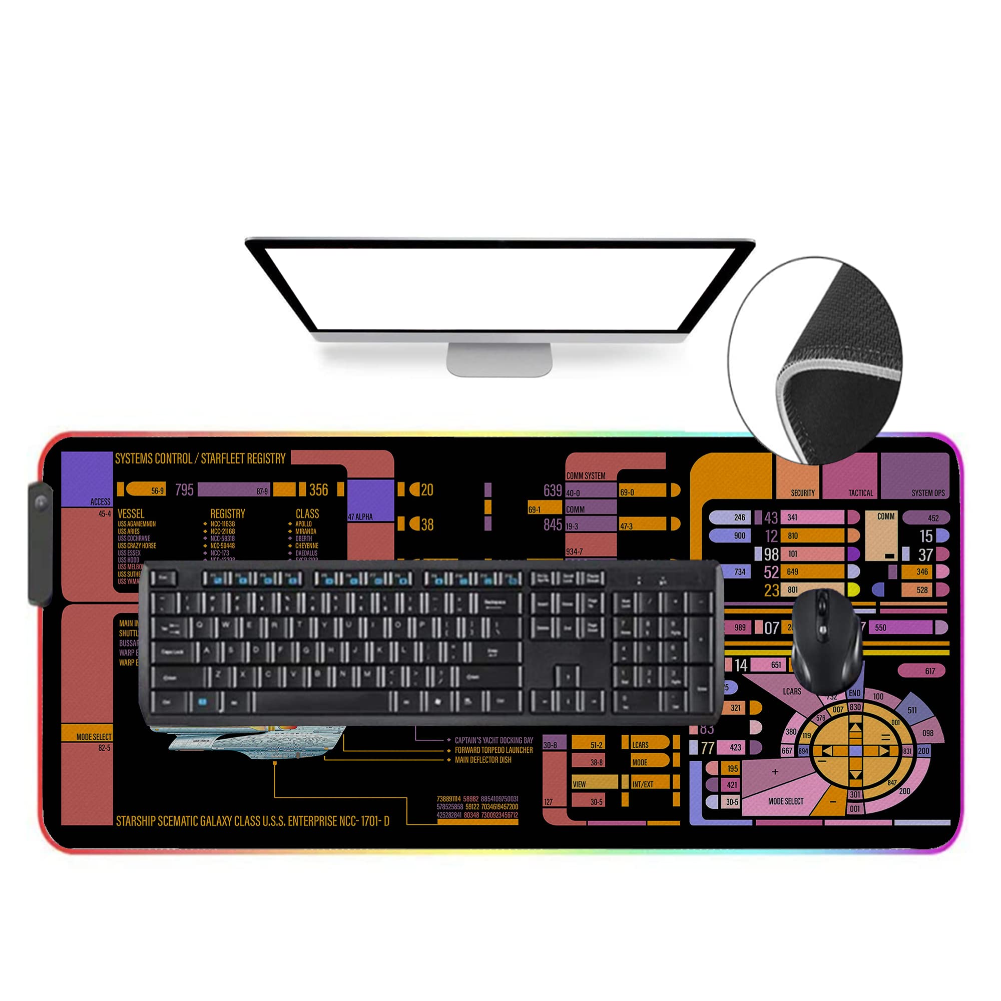 Sci-fi Control Console Display Led Desk Mat, Trekkie Trekker extra large thick Mouse pad for Desk, SciFi Gift Gamer rgb mousepad Led, Laptop Pad Game Mat, Gaming Computer Accessories Room Decor KMH