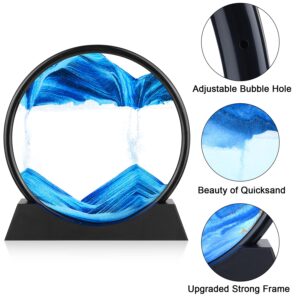 Moving Sand Art Picture - 3D Quicksand Painting Decor - Round Glass 3D Deep Sea Sandscape - Relaxing Home Decoration Desk Toys for Home Office Desk Mantle Bookshelf- (Blue, 7 in)