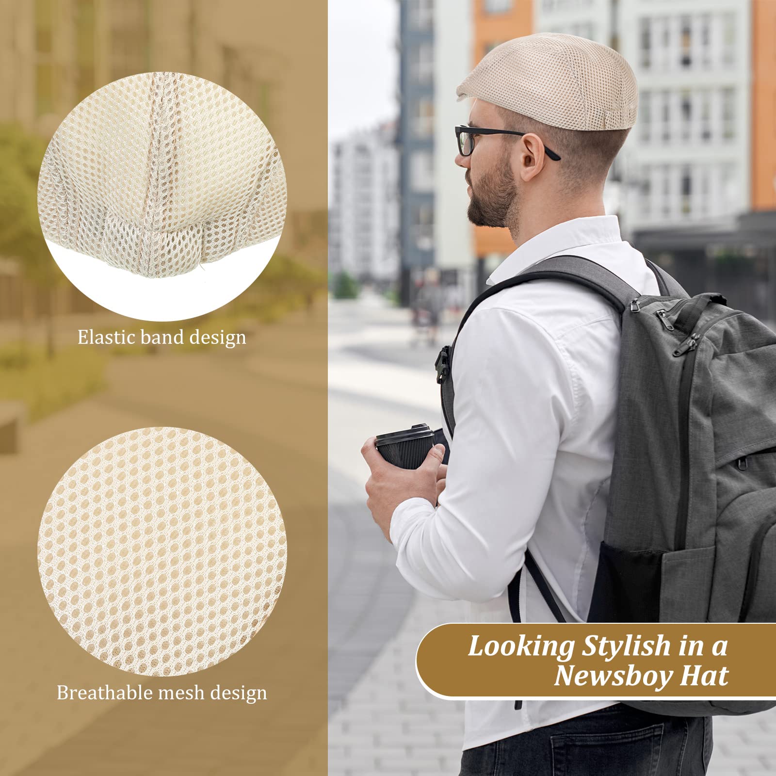 12 Pieces Mesh Newsboy Hat for Men Flat Cap Breathable Summer Beret Cap Cabbie for Golf Baseball Driving