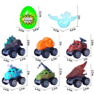 Glow in The Dark Prefilled Easter Eggs with Dinosaur Truck, Easter Basket Stuffers for Toddler Boys Girls,Dinosaur Egg Toys for Kids