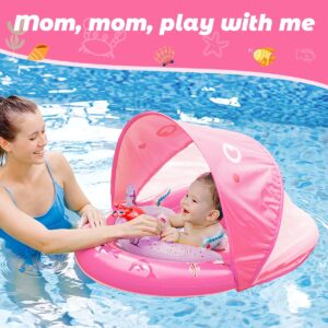 LAYCOL Baby Pool Float with UPF50+ Sun Protection Canopy & Toy Play Console，Infant Baby Floats for Pool，Toddler Pool Float for 3-36 Months