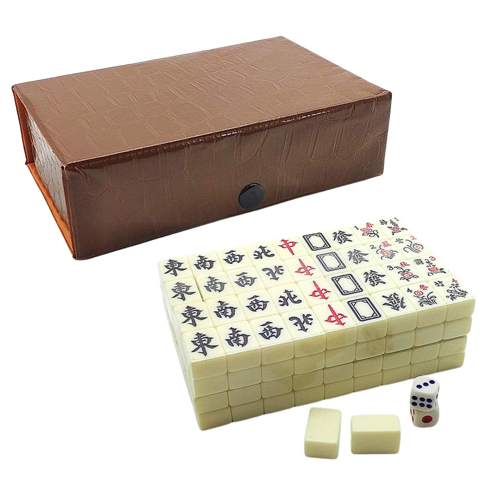 RIPTEADRY Chinese Mahjong Game Set, with 144 Tiles, 2 Spare Tiles, 2 Dice, Chinese Mahjong Set, Travel Mahjong Set, Mahjong Board Game, for Home Entertainment Use