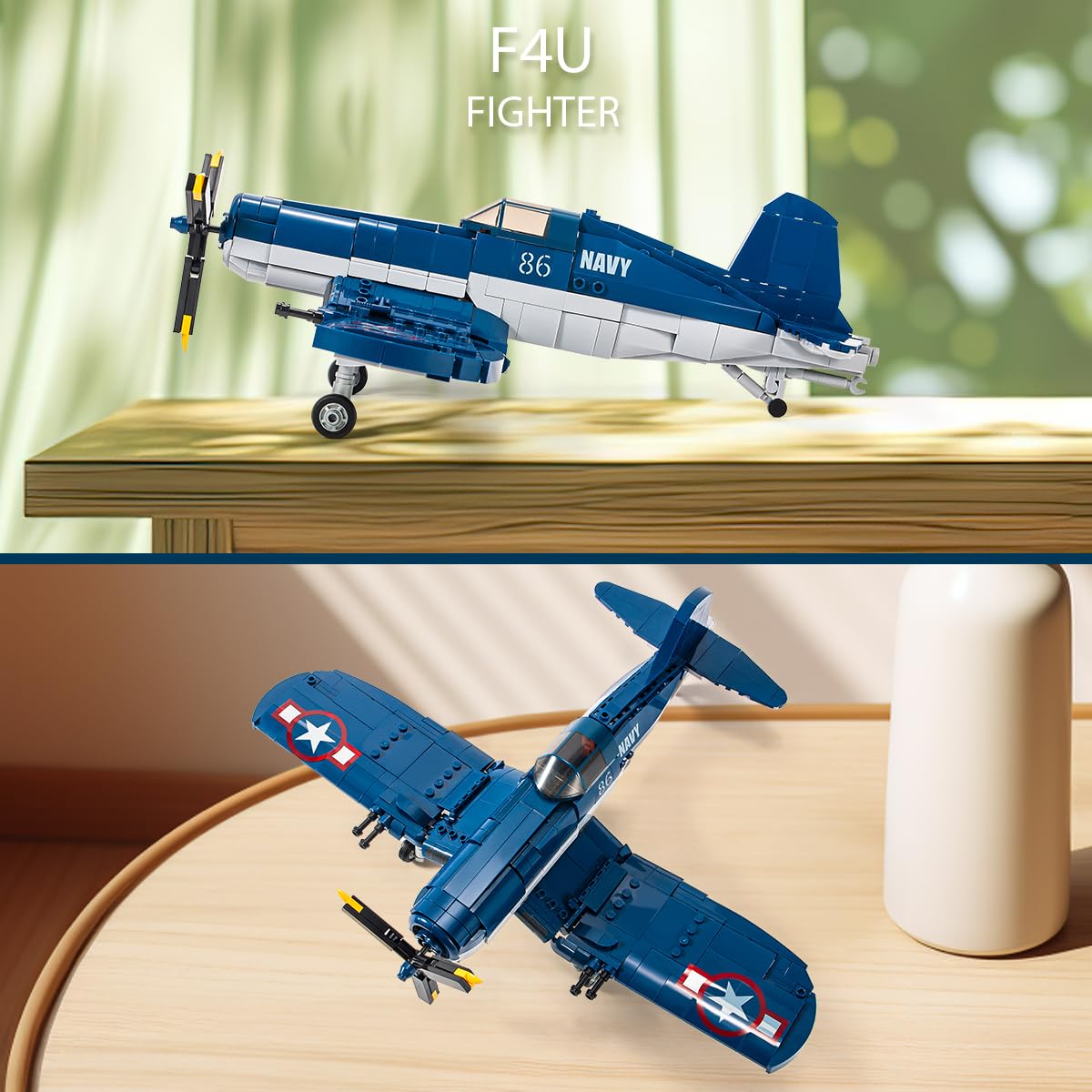 DAHONPA F4U Fighting Military Army Airplane Building Bricks Set with 1 Figure, 550 Pieces Air-Force Build Blocks Toy, Gift for Kid and Adult.